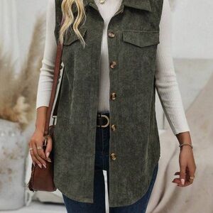 Selianne Flap Detail Button Front Corduroy Vest Coat